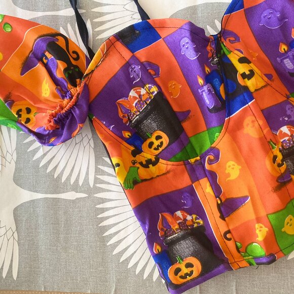 Day of the dead corset top with boning and lace up back - Picture 6 of 8